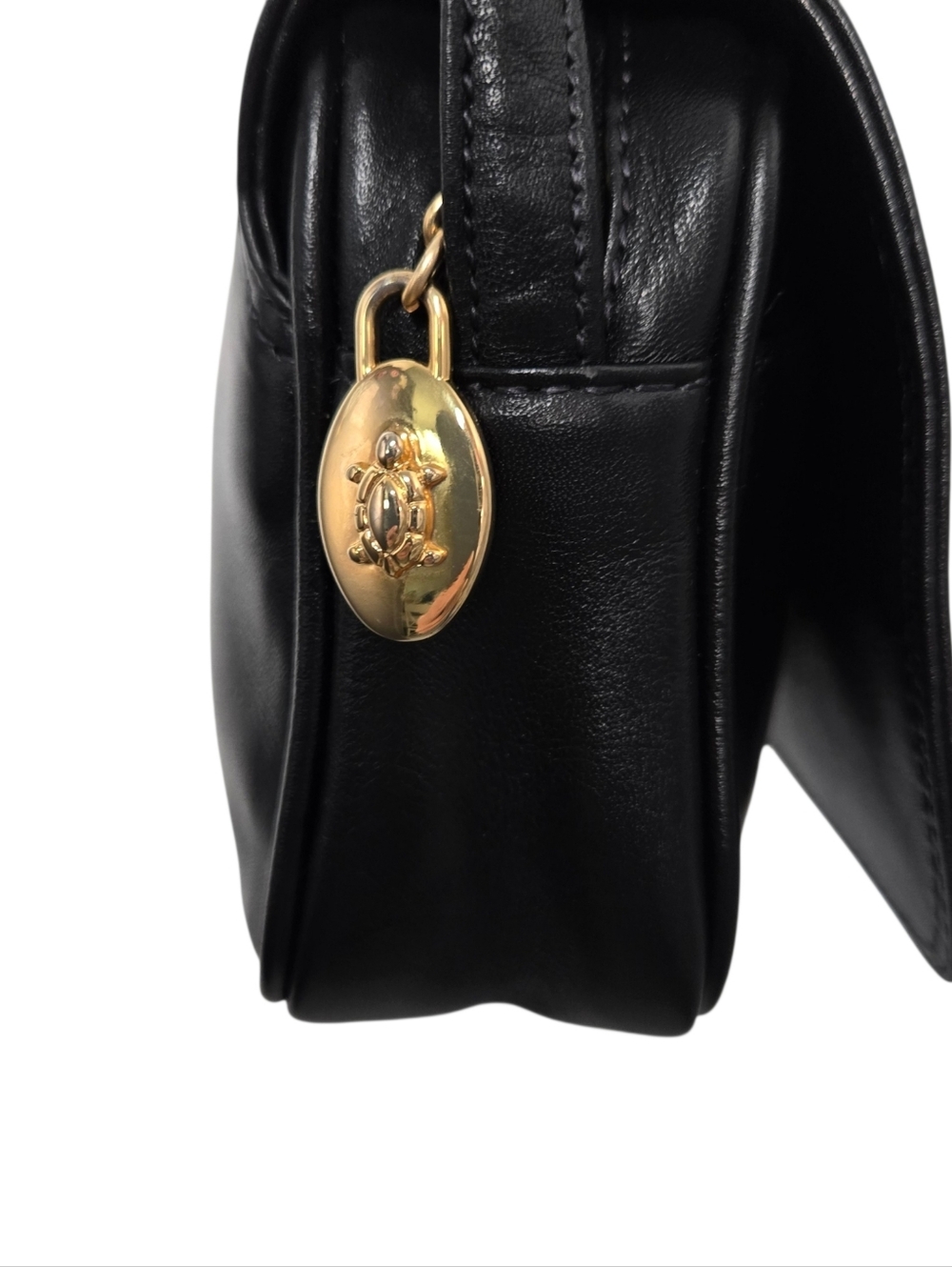Peruzzi Firenze Black Leather Crossbody Bag Italian Minimalist Gold Hardware - Picture 9 of 16